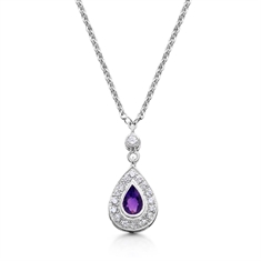 Amethyst Pear Shape & Diamond Cluster Pendant & Earring Suite