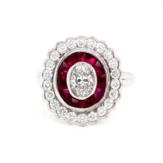 Oval Diamond And Ruby Target Cluster Ring