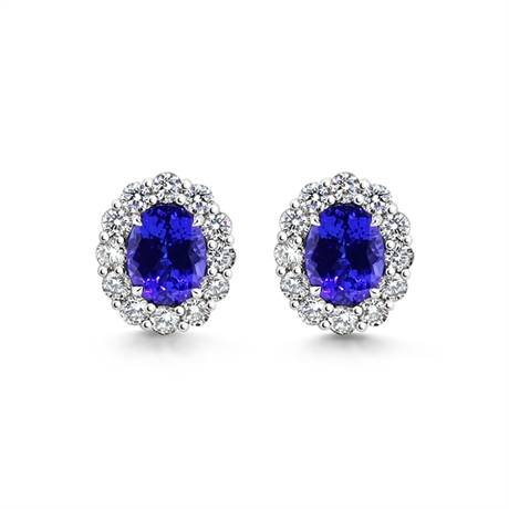 Tanzanite & Diamond Oval Cluster Stud Earrings