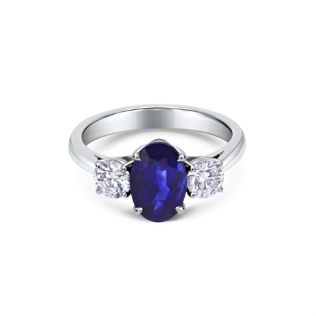 Sapphire Oval & Brilliant Cut Diamond 3 Stone Ring