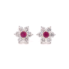 Ruby & Diamond Floral Cluster Earrings