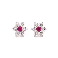 Ruby & Diamond Floral Cluster Earrings