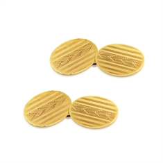 Chevron Engraved Oval 9ct Yellow Gold Cufflinks