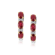 Oval Ruby & Diamond Alternating Half Hoop Earrings