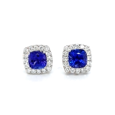 Tanzanite Cushion Cut Cluster Earrings 4.26ct