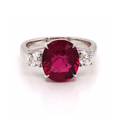 Oval Rubellite & Diamond Three Stone Dress Ring