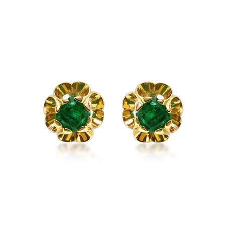 Octagon Emerald Scroll Ear Studs