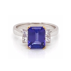Octagon Tanzanite & Princess Cut Diamond Dress Ring