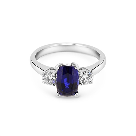 Claw Set Cushion Cut Sapphire & Diamond Engagement Ring