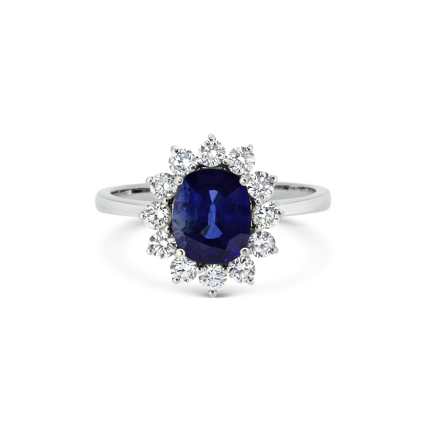 Sapphire Oval & Brilliant Cut Diamond Claw Set Cluster Ring