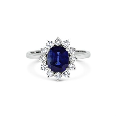 Claw Set Oval Sapphire & Diamond Cluster Ring