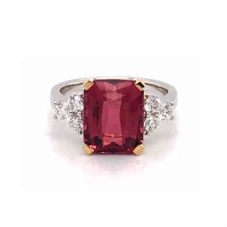 Octagon Pink Tourmaline With Trefoil Brilliant Cut Diamond Shoulders