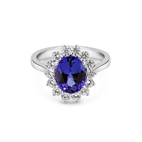 Oval Tanzanite & Brilliant Cut Diamond Claw Set Cluster Ring