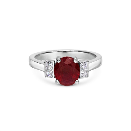 Oval Ruby & Princess Cut Diamond Engagement Ring