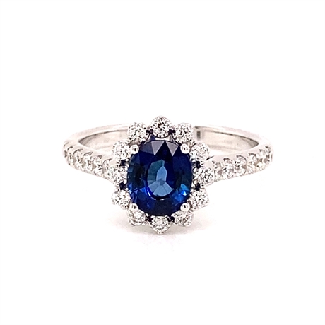 Sapphire & Brilliant Cut Diamond Micro Set Cluster Ring