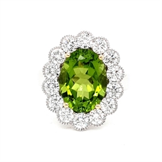 Peridot & Brilliant Cut Diamond Cluster Dress Ring