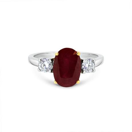 Oval Ruby & Diamond Three Stone Ring
