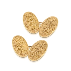 Floral Engraved Oval Gold Cufflinks