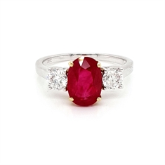 Three Stone Claw Set Ruby & Diamond Engagement Ring
