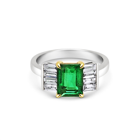 Octagon Emerald & Baguette Diamond Engagement Ring