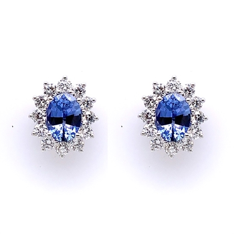 Oval Sapphire & Brilliant Cut Diamond Cluster Earrings