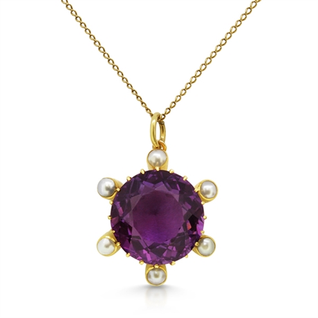 Round Amethyst & Pearl Pendant 