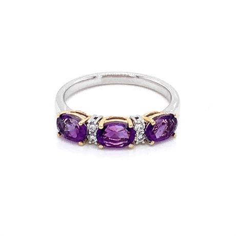 Oval Amethyst & Brilliant Cut Diamond Half Eternity Ring