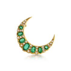 Emerald & Diamond Crescent Brooch