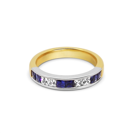 Channel Set French Cut Sapphire & Diamond Half Eternity Ring 18ct & Platinum