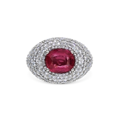 Oval Ruby & Pave Set Diamond Bombe Ring