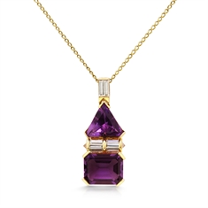 Fancy Shaped Amethyst & Baguette Diamond Pendant