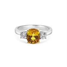 Oval Yellow Sapphire & Brilliant Cut Diamond Three Stone Ring