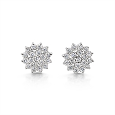 Brilliant Cut Tiered Claw Set Cluster Stud Earrings