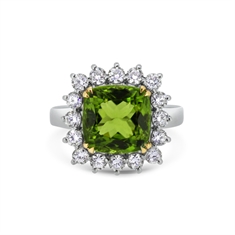 Cushion Cut Peridot & Diamond Cluster Ring