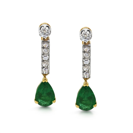 Emerald Pear Shape & Diamond Drop Earrings