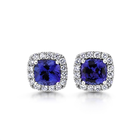 Cushion Cut Micro Set Tanzanite & Diamond Cluster Earrings