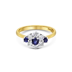 Sapphire & Brilliant Cut Diamond Cluster Engagement Ring