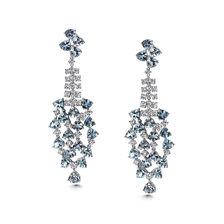 Aqua & Diamond Waterfall Drop Earrings