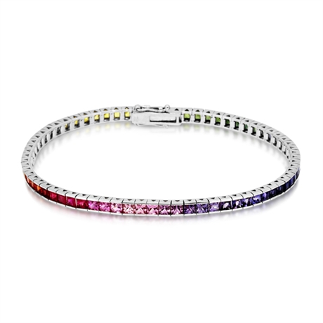 9.90ct Princess Cut Channel Set Sapphire Rainbow Bracelet 