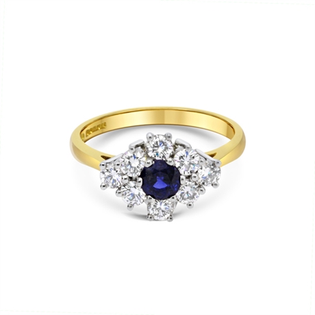 Round Sapphire & Brilliant Cut Diamond Cluster Ring