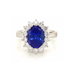 Tanzanite & Diamond Oval Claw Set Cluster Ring