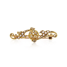 Victorian Seed Pearl 15ct Yellow Gold Bar Brooch