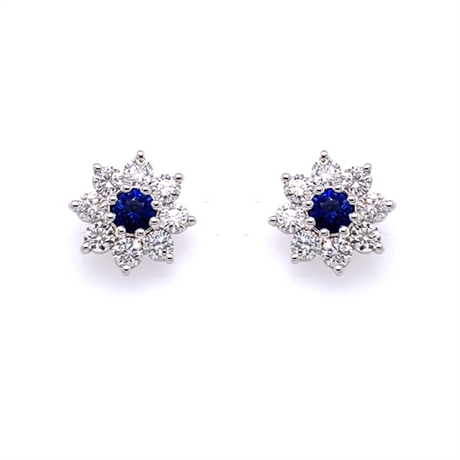 Round Sapphire & Diamond Claw Set Cluster Studs