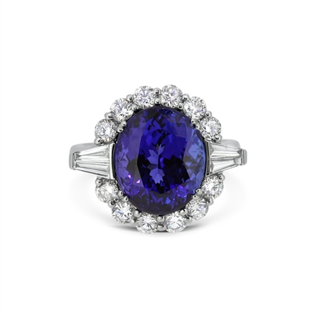 Tanzanite & Diamond Cluster With Tapered Baguettes