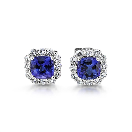 Cushion Cut Tanzanite & Diamond Cluster Earrings