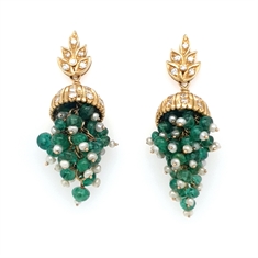Emerald Bead Pearl & Diamond Drop Earrings