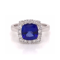 Square Cushion Cut Tanzanite & Diamond Cluster Ring