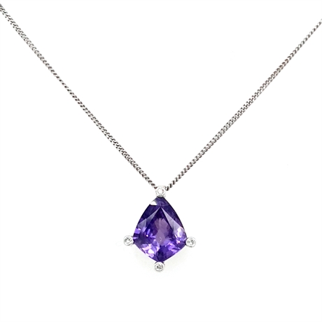 Purple Sapphire Kite Shape & Diamond Pendant 