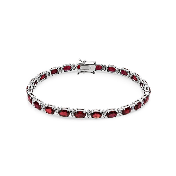 Oval Ruby & Brilliant Cut Diamond Line Bracelet 18ct White Gold