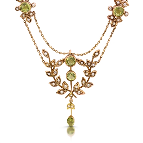 Victorian Peridot & Seed Pearl Necklace